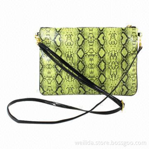 Colored snake PU shoulder bag with long strap,nylon zipper closure ,8*20cm